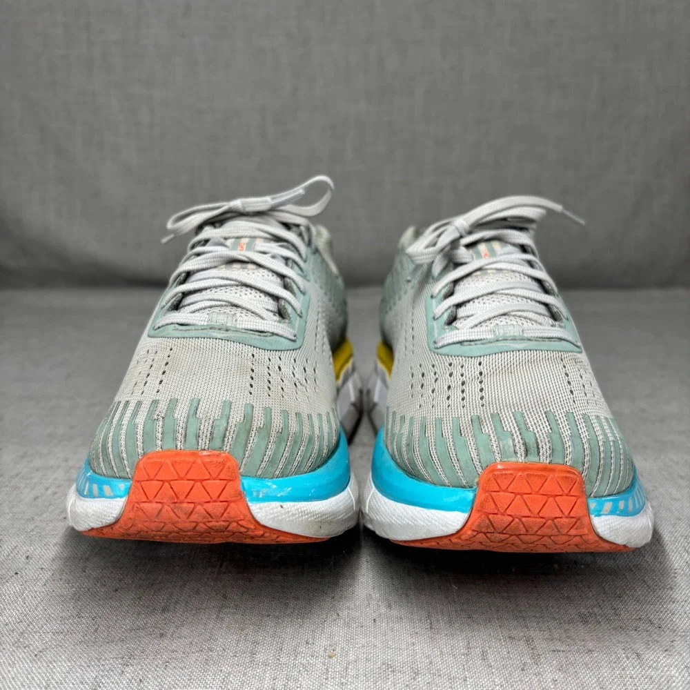 Hoka One One Clifton 5 Gray Yellow Blue Running Shoes Sneakers Women's Size 10.5
